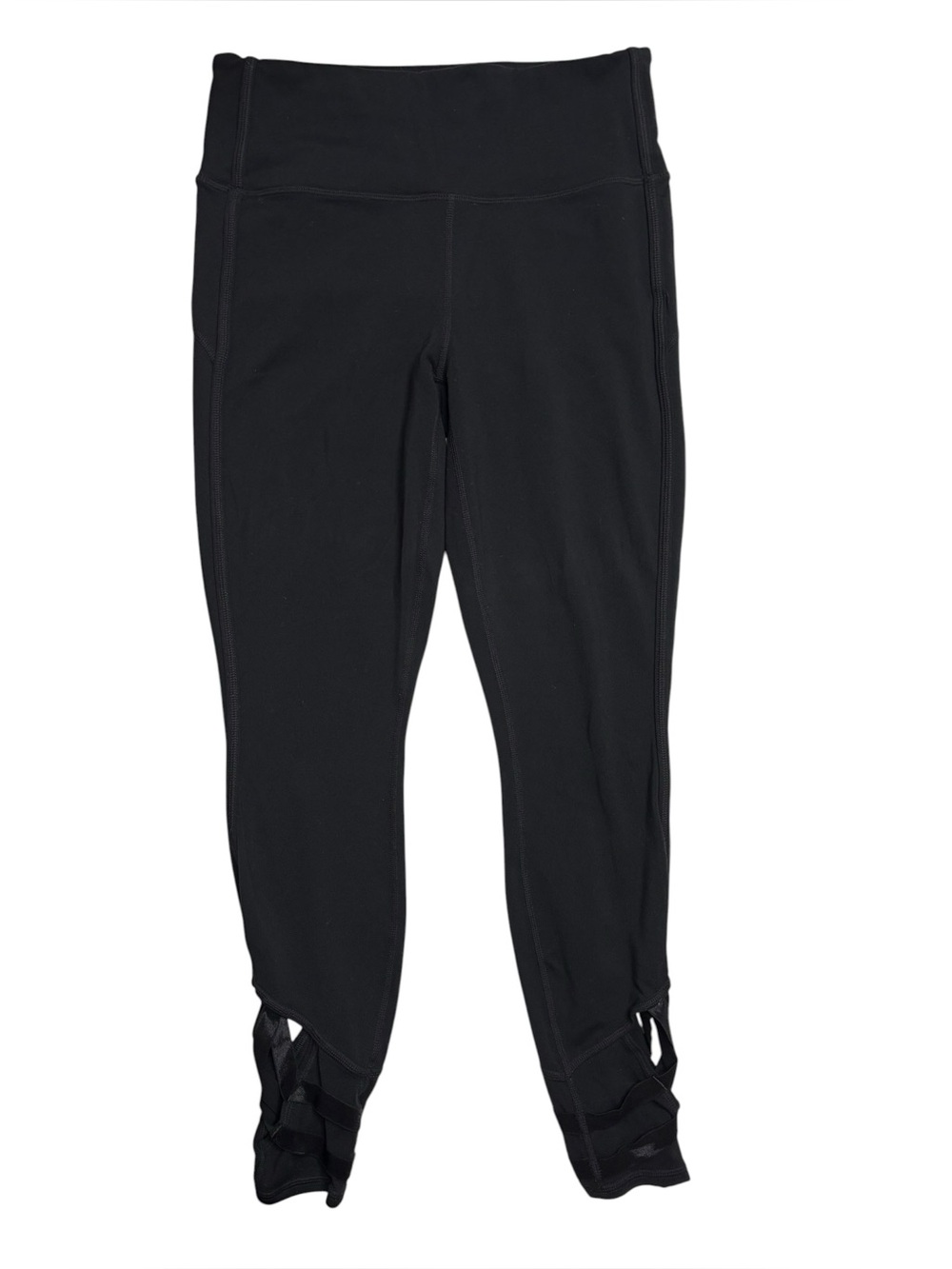 Athleta High Rise Sublime 7/8 Tight Leggings Black Yoga Workout Medium Strappy